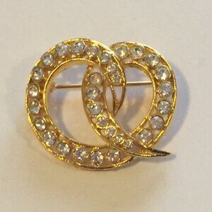 Beautiful Rhinestone Double Heart Brooch